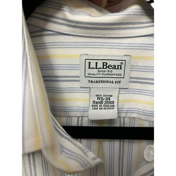 LL Bean Dress Shirt Button Down Long Sleeve White with Stripes 15.5 X 34 - Picture 3 of 4